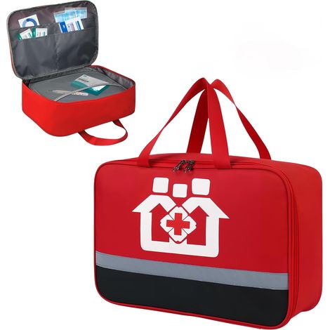 Trousse de Premier Secours Vide, 36x25x13 cm Sac de Premiers Secours Rouge Étanche, Sac D'urgence de Grande Capacité, Sac de Rangement de Médicaments, Trousse de Médecine pour Maison Voyage Randonnée (1/5)