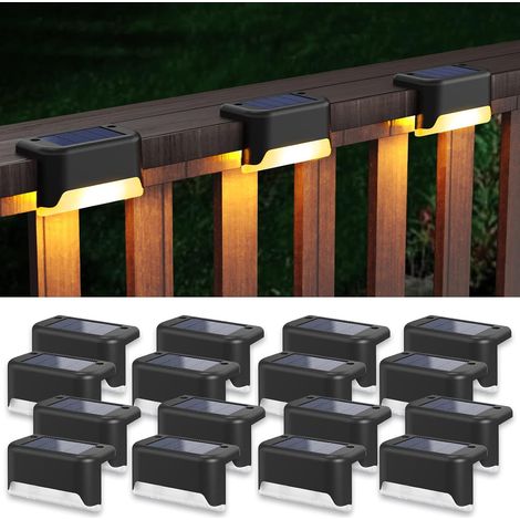 Lot de 16 lampes solaires pour terrasse, étanches, LED noir chaud, idéales pour éclairer les marches, les clôtures, les patios et les escaliers. (1/5)