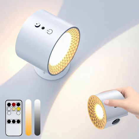 Lampe murale à LED double face avec télécommande,contrôle températures,USB,rechargeables pots muraux,rotation,à pièce tactile,3 360° 1 Blanc (1/4)