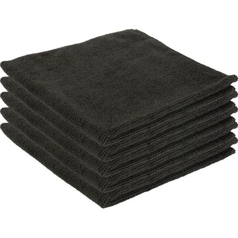 Chiffons en microfibre - Lot de 5 - Noir - 40 x 40 cm - Chiffons de nettoyage - Chiffons ménagers - Chiffons à vaisselle (1/2)