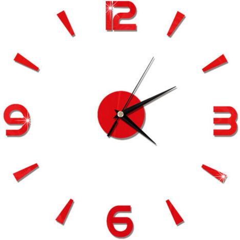 Autocollant d'horloge murale 1mm, miroir en acrylique, décor de montre, décoration murale moderne pour maison, bureau, salle (rouge)