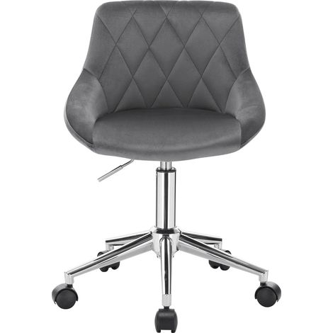 Chaise de bureau pivotante en velours gris foncé avec roulettes, hauteur réglable (1/5)