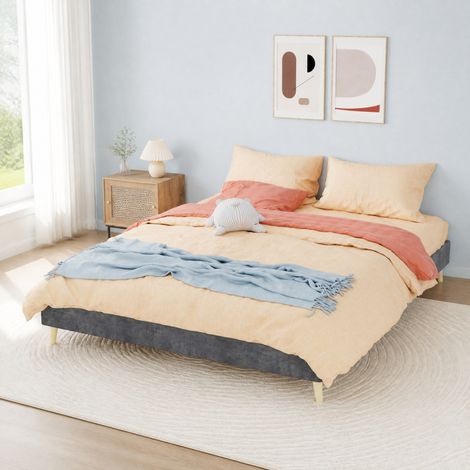 Cama 160x200 de tela y metal, gris, estilo moderno HAVRYA (1/5)