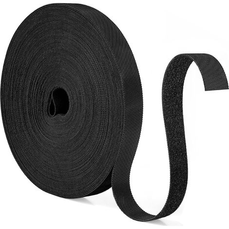 Rouleau d'Attache câble Scratch adhésif puissant en nylon 20 m x 20 mm, Sangle pour rangement de câbles électriques pour la maison et le bureau, noir (1/5)