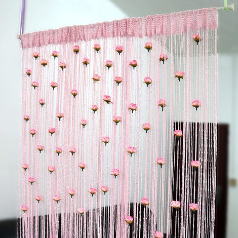 JSSEVN - 1pc Rose cord, silver thread for flower curtains, door curtain, fringed room divider curtain, rose, 16 flower heads, 1x2m