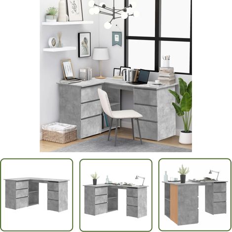 The Living Store Bureau d'angle Gris béton 145x100x76 cm Bois d'ingénierie - Bureau D'angle - Bureau Informatique - Meuble De Bureau - Bureau Design - Bureau Compact (1/5)