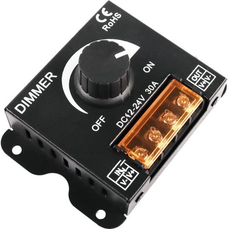 Régulateur d'intensité PWM pour bande lumineuse LED DC 12 V-24 V 30 A avec bouton marche/arrêt et boîtier en aluminium pour bande lumineuse LED 5050 3528 réglable (1/5)