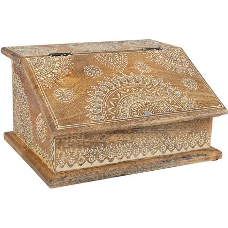 Baúl joyero de madera pintado artesanal marrón 24x20x12,5h cm