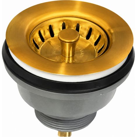 Bonde évier 86mm – Pour trou 60mm – Finition or 24 brillant – Raccordement 1' 1/2 – Épaisseur évier 15 à 65mm – Lira