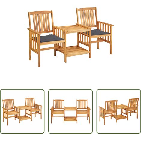 vidaXL Jardin en bois -  Chaises de jardin avec table à thé et coussins Acacia solide (1/5)