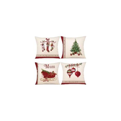 Lot de 4 Taies d'Oreiller Noël 45x45 cm Coton Lin Décoratif Festif (1/5)