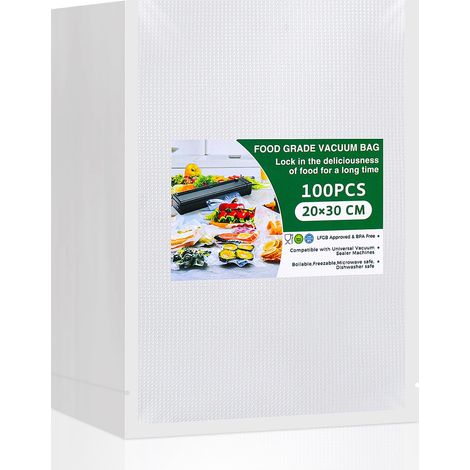 100 Sachets Sacs Sous Vide Alimentaire 20 x 30 cm pour Machine Sous Vide des Aliments et la Cuisson, Sac Sous Vide Gaufré