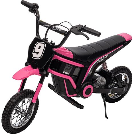 Moto Électrique Enfants 24V 350W, Moto Cross 3 Vitesses, Suspension Amortie, Cadre Renforcé, Pour 8-12 ans, Max 60 kg, Rose