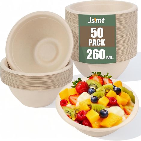 50 cuencos desechables de cartón, cuencos biodegradables de caña de azúcar de 260 ml (1/5)