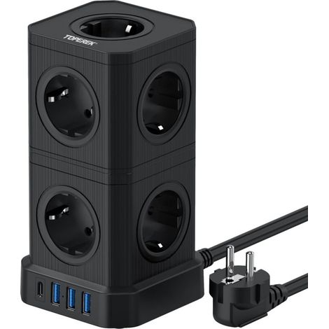 Europäische Steckdosenleiste mit 9 Steckdosen und 4 USB-Anschlüssen, 2-m-Kabel, Hauptschalter, max. Leistung 4000 W, elegantes Design in Schwarz oder Weiß
