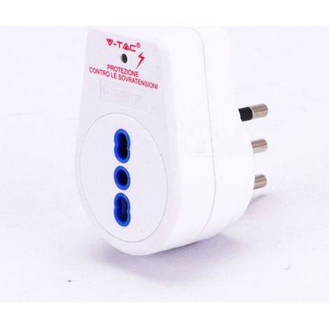 Adaptador de enchufe italiano V-TAC de 1 vía, 10/16 A, con protección contra sobretensiones y enchufe italiano de 16 A