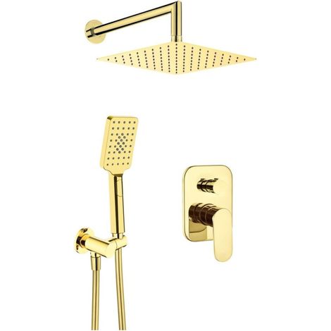 Set doccia a incasso con miscelatore doccetta e soffione quadrato finitura oro - Alvo