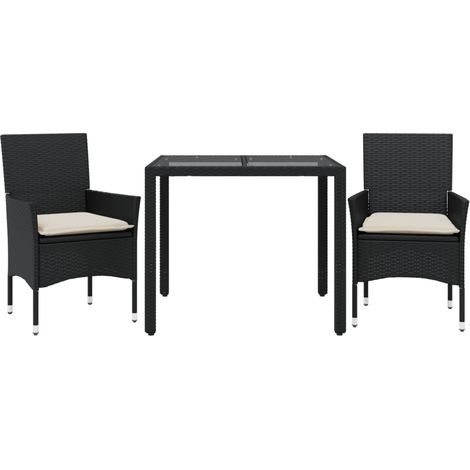 Maison Exclusive - 3-tlg. Garten-Essgruppe mit Kissen Schwarz Pol