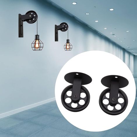（2 Pièces） Roues De Poulie Industrielles pour Grange à Brancher Lampe Suspendue Robuste Et Durable Support De Plafond Mural Vintage Poulies (1/5)
