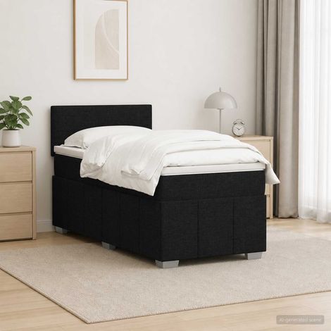 Cama box spring con colchón con cabecera Negro 90 x 200 cm Tela (1/5)