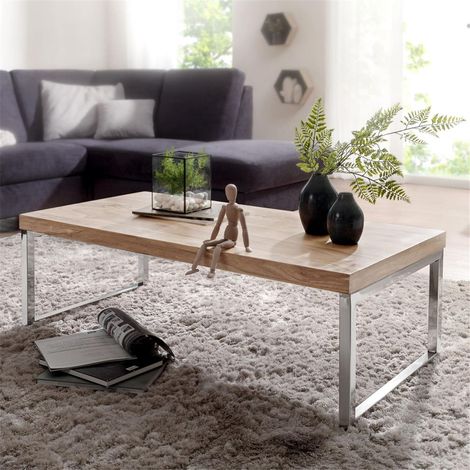 Couchtisch Massiv-Holz Akazie 120 cm breit Wohnzimmer-Tisch Design dunkel-braun Landhaus-Stil Beistelltisch B/H/T ca. 120/40/60cm (1/5)