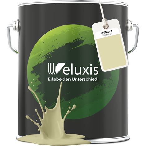 Pittura murale giallo beige crema opaca per interni – Copertura classe 1, senza COV, senza primer, a goccia – Soggiorno e camera da letto – 5 L – Veluxis (Pale Straw)