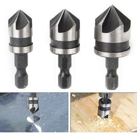 TRADE SHOP - 3 Pz Punta Trapano Flauto Svasatore Fresa Hss 12 16 19mm Legno Metallo Plastica - (1/4)