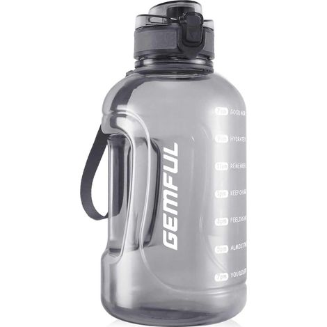 Gourde 2L avec marqueurs de temps, sans BPA, étanche, avec poignée, grise (1/5)
