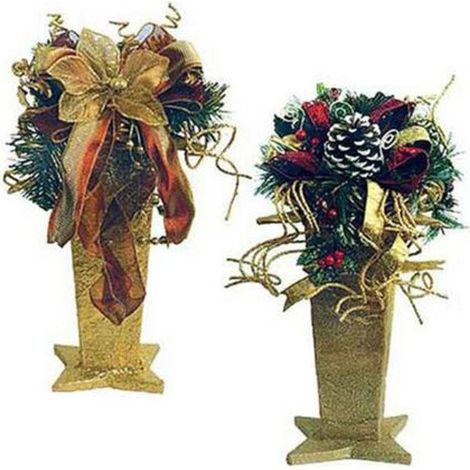 Centro tavola decorato natalizio h36 cm - colore oro/rosso - decorazione addobbo natale