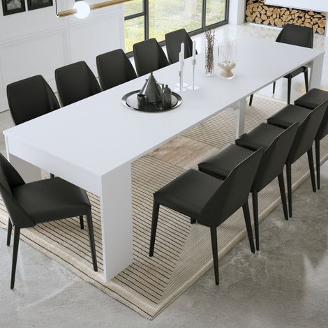 Consolle Allungabile Luisago, 12 Posti, Allungabile, Meccanismo Estensione Allunghe Centrali, 302x75x90h cm Bianco (1/4)