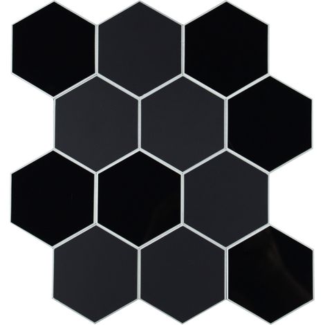 Lot de 4 crédences adhésives murales 3D - Effet carrelage hexagonal Noir 25x25 cm (1/5)