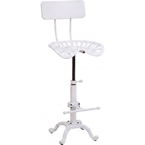 Tabouret de bar HHG-974, tabouret de comptoir, réglable en hauteur, pivotant, repose-pieds, style industriel, métal, blanc (1/5)