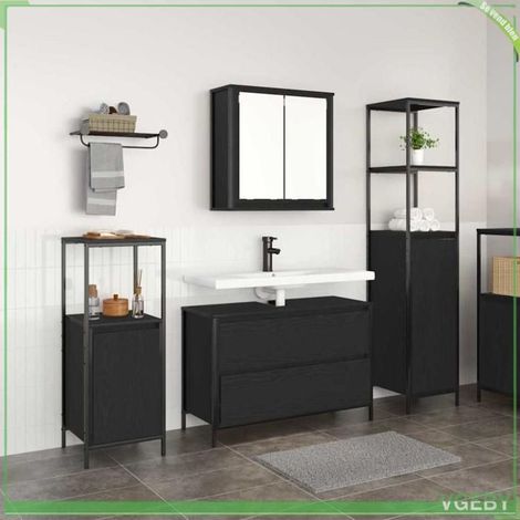 Ensemble mobilier salle de bain 3 pcs - 3328359 - Chêne noir - Bois d'ingénierie - Grand espace de rangement (1/5)