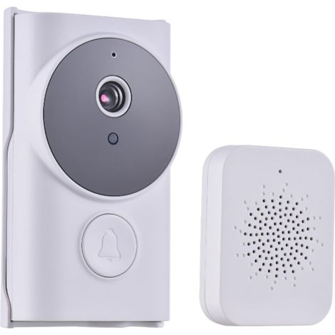Sonnette vidéo intelligente, interphone vocal à distance, vision nocturne infrarouge HD, rechargeable, blanc (1/5)