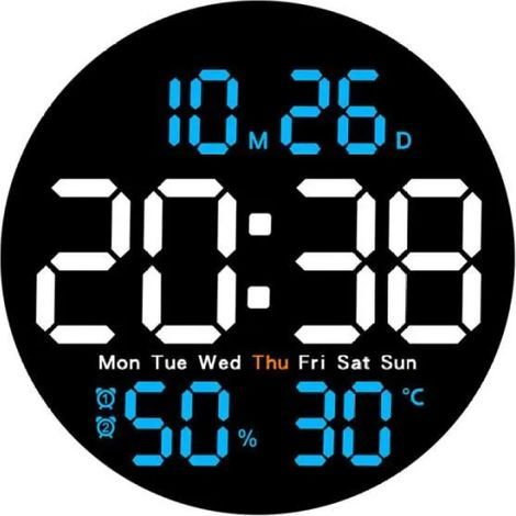 Horloge Murale Multifonctionnelle Horloge Numérique avec Température et Humidité. Écran LED 25 cm. Design Moderne. Modes de Réveil et Luminosité Ajustable (1/5)