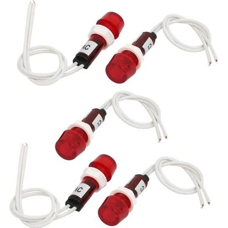 Lampe témoin   AC 220V Lumière rouge Voyant lumineux Lampe de signalisation pilote avec 14cm câble 5Pcs