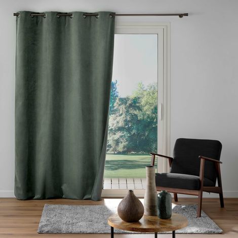 Rideau à œillets 140 x 260 cm – Velours texturé LÉONIE Vert Sauge – 100 % Occultant