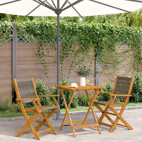 Ensemble bistrot 3 pièces pliable gris en bois d’acacia et polypropylène - PANGIVO (1/5)
