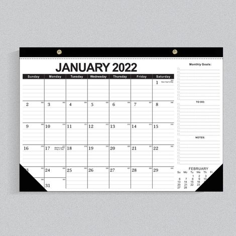 Calendrier 2022, version anglaise, calendrier mural noir classique, 18 mois (1/5)
