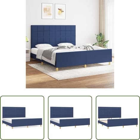 Tête de lit réglable - Cadre de lit sans matelas bleu 180x200 cm tissu (1/5)