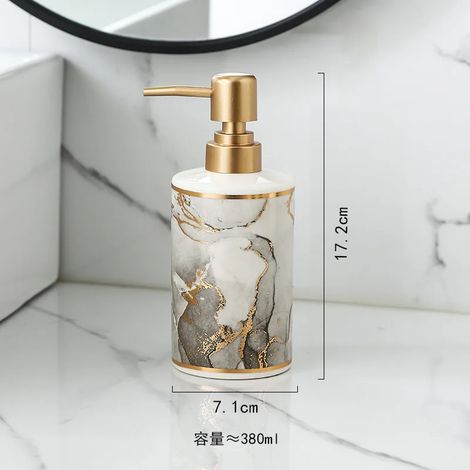 (F-380ML) Distributeur de savon en marbre plaqué or, flacon créatif en céramique pour émulsion, décoration de salle de bain, flacon sous pression pour gel hydroalcoolique et shampoing. (1/5)