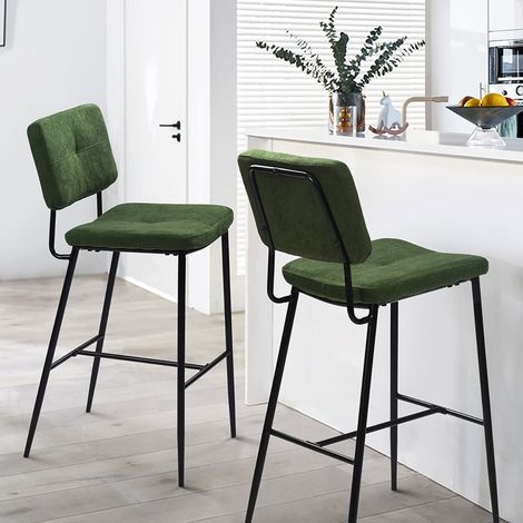 Lot de 2 chaises de bar 69 cm en tissu vert foncé - PIDEA