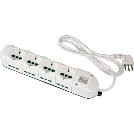 FANTON 481324-B Multipresa elettrica 12 posti con 4 prese universali e 8 prese bivalenti italiane laterali ciabatta spina piccola 10A colore bianco (1/4)