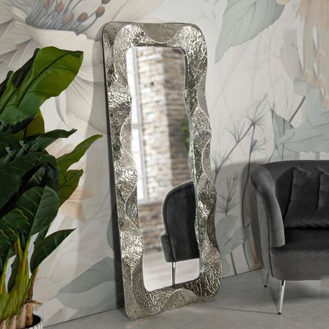 Specchio Dagalito, Cornice Effetto Materico, Forma Rettangolare, Tipologia a Parete, 70x161h cm Argento (1/5)
