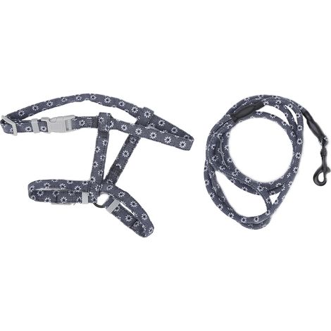 Harnais réglable pour chat de style japonais, ensemble de laisse, corde de marche de Traction sur la poitrine et le dos (fleurons gris foncé M) (1/5)