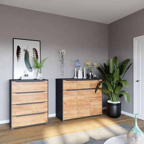 Sideboard Ruben, Chêne de force doré, 120 x 101.6 cm avec tiroirs, Vicco