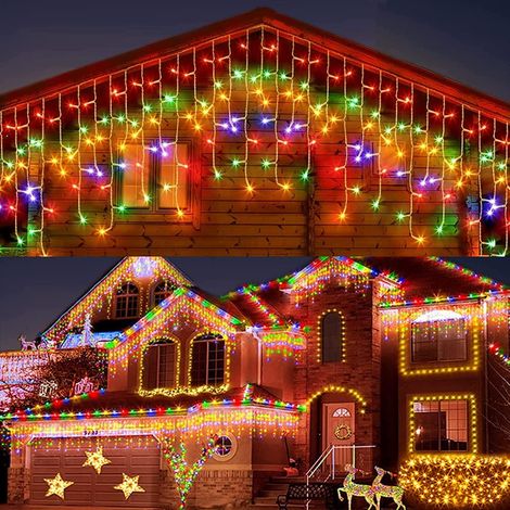 Solar-Lichterkette für den Außenbereich, 8 m, 264 LEDs, Weihnachtsvorhang-Lichterkette, 44 Stück, 0,7 m + 0,5 m, wasserdichte Lichterkette, 8 Modi, Weihnachts-LED-Lichterkette für die Wanddekoration z (1/5)