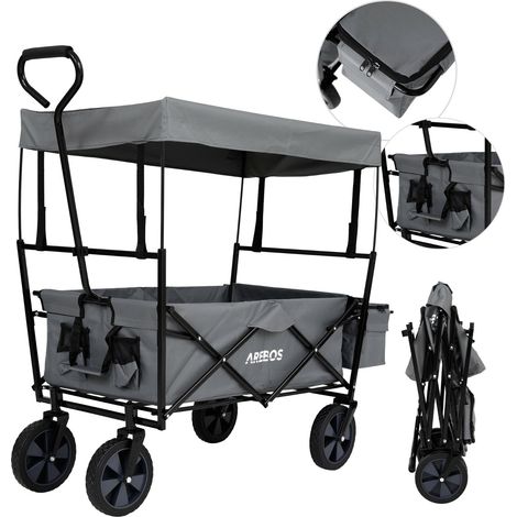 AREBOS Bollard Trolley Foldable Roof Hand Trolley Transport Cart Equipment Cart Grey (1/5)