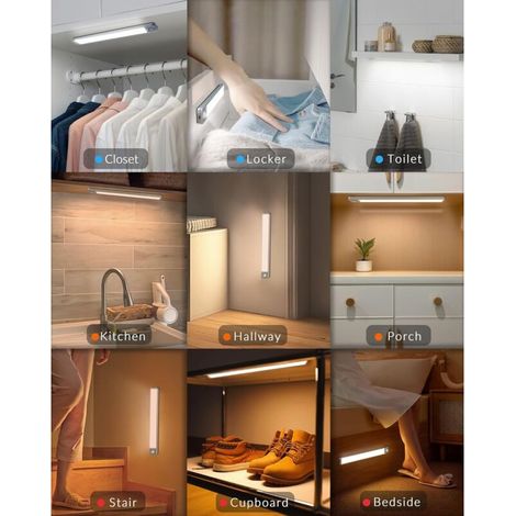 Lampe de Placard, Rechargeable LED Cuisine Detecteur Mouvement avec 3 Modes de Capteur/3 Couleurs/Gradable, Éclairage LED sous Meuble Lumière Sans Fil avec Batterie Longue Durée à Armoire (1/2)