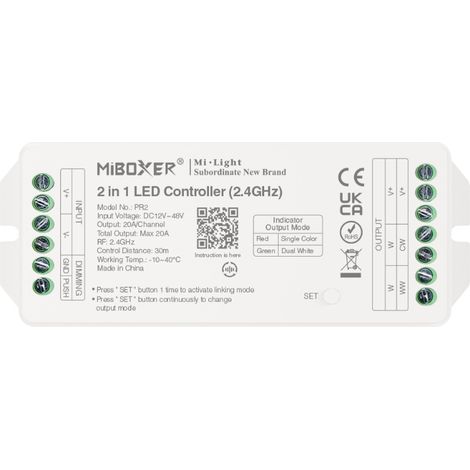 MiBoxer PR2 2-in-1 monochrome controller with dual color temperature, 2.4 GHz, 20 A